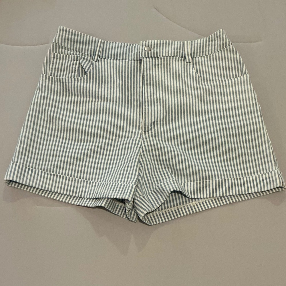 Blue White Striped High Waist Cuffed Shorts Size 29 Harper Heritage Women's